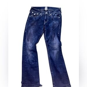Dark Blue True religions white stitch jeans